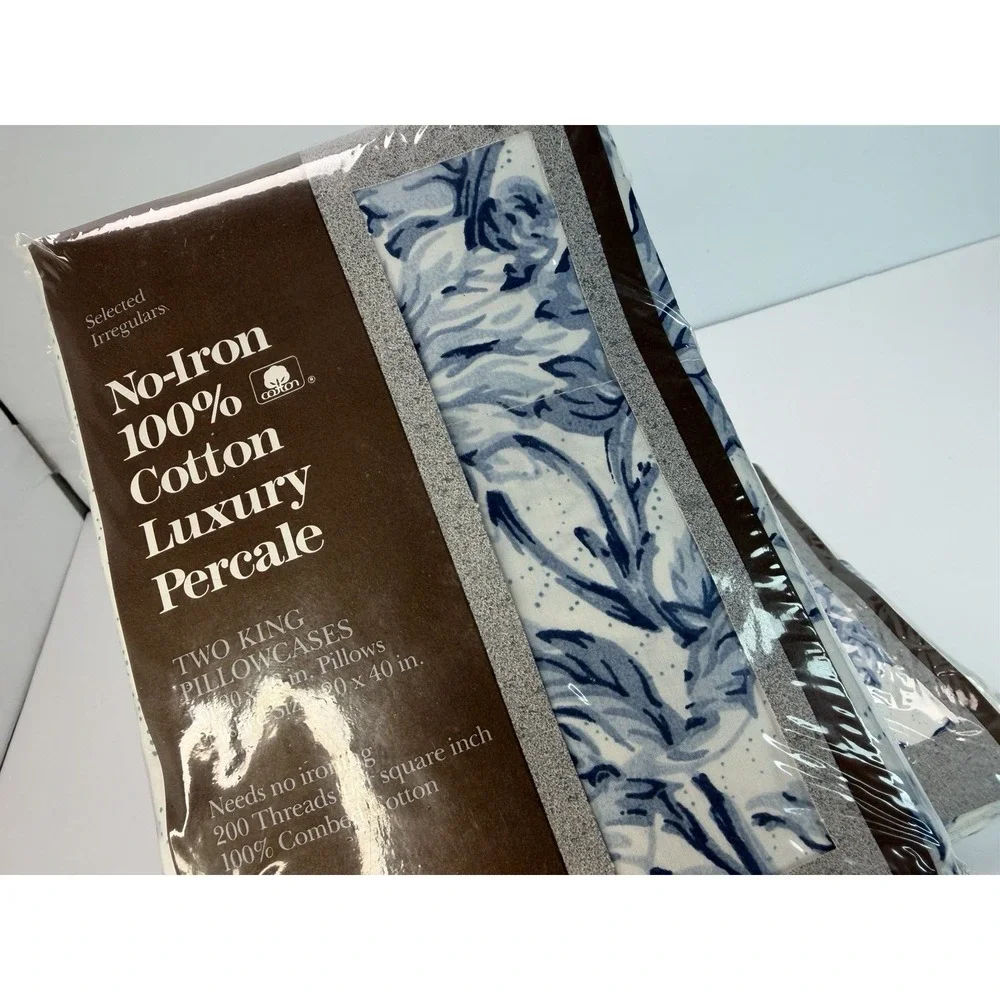 West Point Pepperell 4 - King Size Pillowcases Combed Cotton Whit Blue Floral
